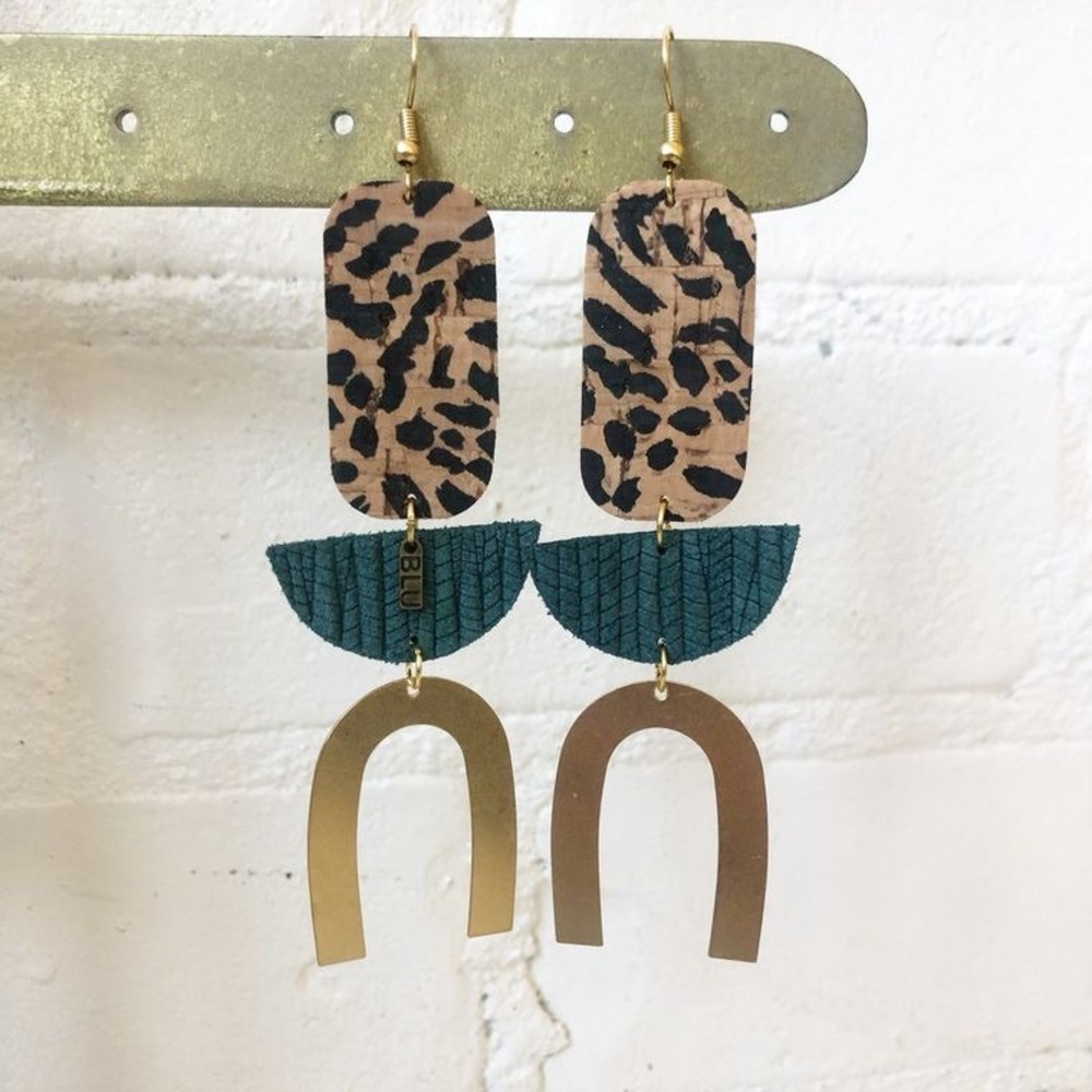 Leopard and Spruce Drop Earrings